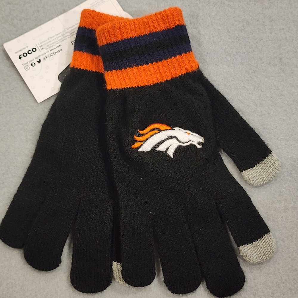 FOCO NFL Denver Broncos Texting Gloves Black Orange Knit Touchscreen Mens OSFM